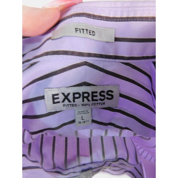 Express Dress Shirt Mens Large Purple Black Striped Fitted Button Front Collared - Picture 8 of 10
